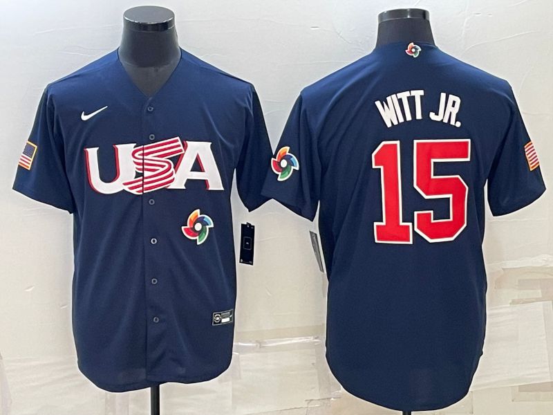 Men 2023 World Cub USA #15 Witt jr Blue Nike MLB Jersey7->more jerseys->MLB Jersey